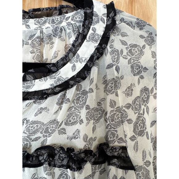 Vince Camuto Black White Fairycore Dark Academia Cottagecore Romantic Flowy L - Picture 4 of 7